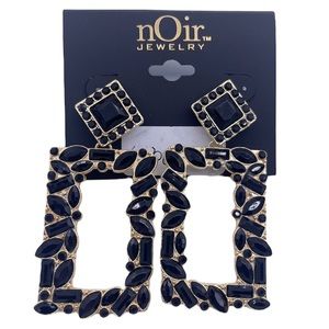 NOIR rhinestone crystal square drop dangle earrings, statement jewelry- New